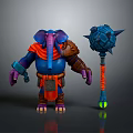 Game Movie Character Elephant Like Blue Purple With Red Cape Brown Armor And Spiked Hammer