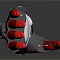 Detailed Mechanical Arm Design with Red Hand and Gray Structure Featuring Functional Buttons and Joints