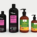 Assorted Bathroom Accessories With Shampoo Bottles Featuring Natural Labels and Different Sizes 3d model