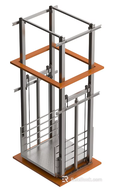 Elevator Metal Frame Structure With Guide Rails And Car Components 3d model 