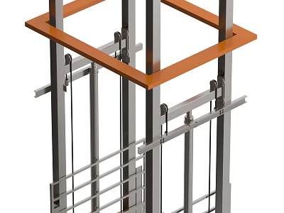 Elevator Metal Frame Structure With Guide Rails And Car Components 3d model