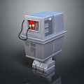 Gray Industrial Equipment With Display Screen Red Yellow Indicators Attached Cable And Stable Stand Base