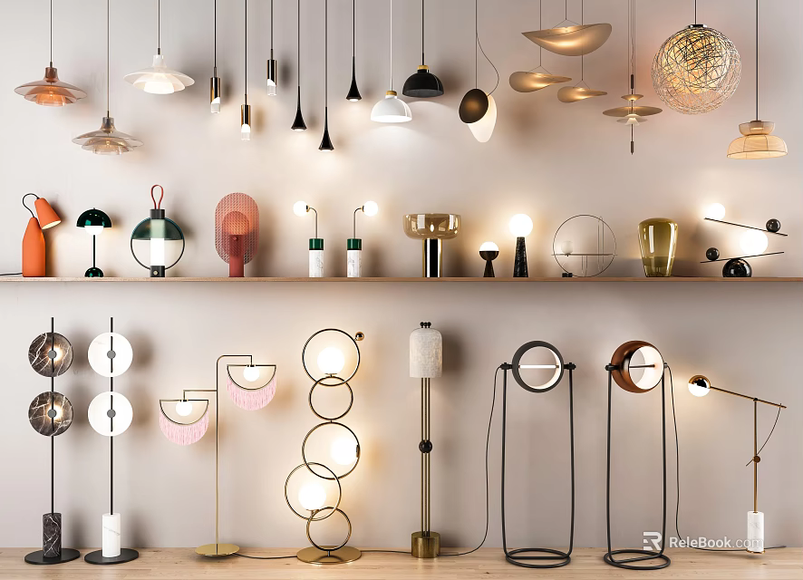 Diverse Modern Lighting Fixture Collection Featuring Hanging Table And Floor Lamps 3d model 