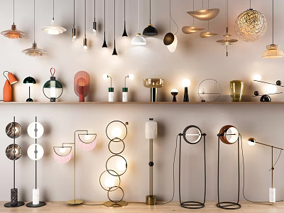 Diverse Modern Lighting Fixture Collection Featuring Hanging Table And Floor Lamps 3d model