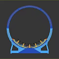 Blue Circular Roller Coaster Model With Support Structure And Colored Cars On Dark Background 3d model