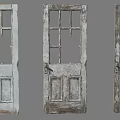 Three Old Weathered Wooden Doors With Glass Panes And Paneled Surfaces