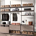 Modern Open Wardrobe Interior With Multiple Shelves Storage Boxes Hanging Clothes And Drawers 3d model