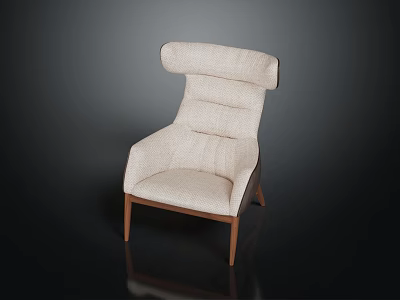 Elegant Modern Beige Fabric Chair With Curved Backrest And Wooden Legs 3d model