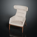 Elegant Modern Beige Fabric Chair With Curved Backrest And Wooden Legs