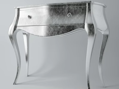 Silver Console Table with Elegant Curved Legs Two Drawers and Metallic Finish 3d model