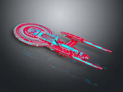 Red And Blue Cosmic Spaceship 3D Model With Detailed Structure For Space Exploration 3d model