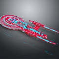 Red And Blue Cosmic Spaceship 3D Model With Detailed Structure For Space Exploration