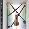 Fashion Clothing Window Display With Mannequin In Elegant Dress Decorative Ribbons And Patterned Background