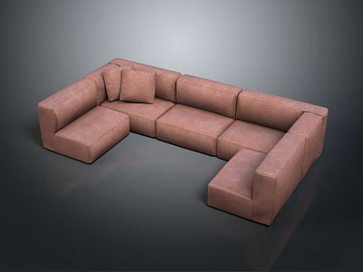 Brown Modern L Shaped Sectional Sofa With Soft Fabric Cushions And Comfortable Seats 3d model