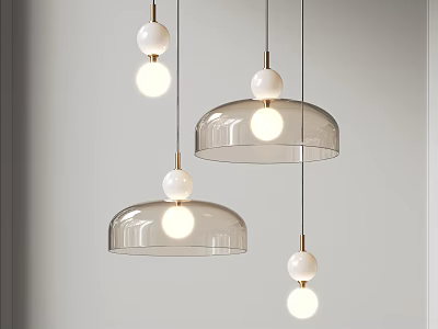 Modern Pendant Lights With Transparent Glass Domes and Spherical Light Bulbs 3d model