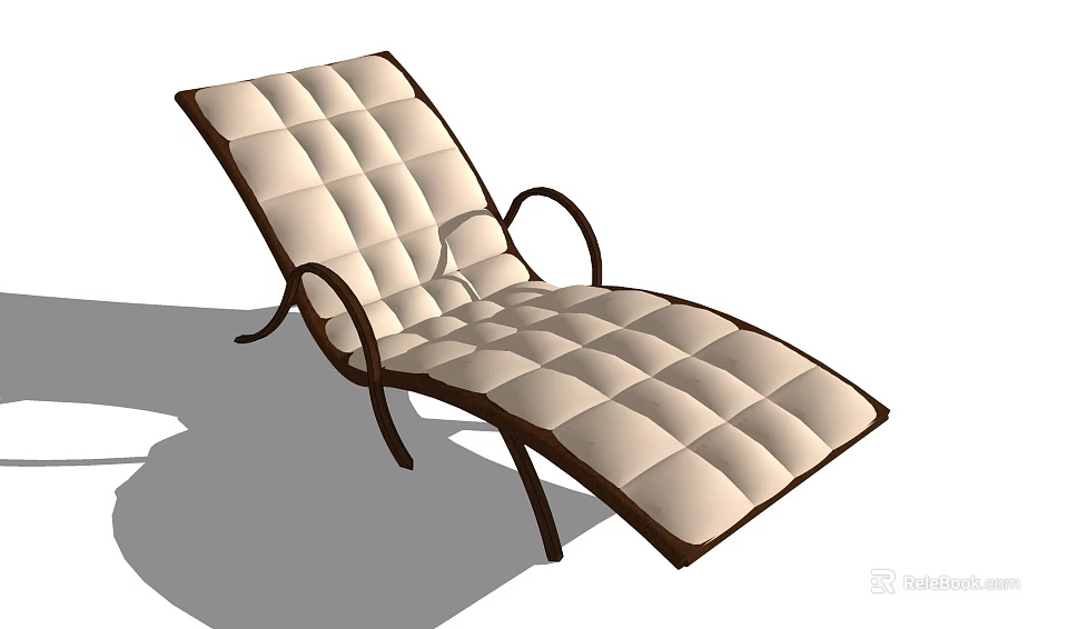 Modern Beige Padded Lounge Chair With Quilted Stitching And Curved Metal Arms 3d model 