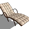 Modern Beige Padded Lounge Chair With Quilted Stitching And Curved Metal Arms