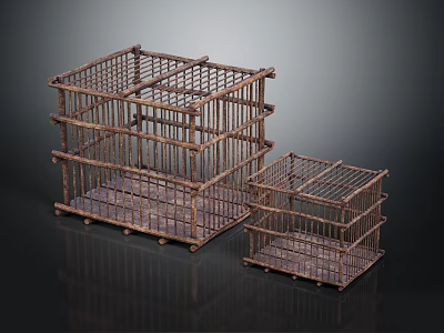 Two Metal Mesh Storage Cages in Different Sizes for Household Supplies 3d model