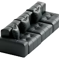 Black Leather Sectional Sofa With Button Tufted Design And Accent Pillows 3d model