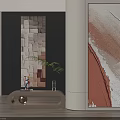 Modern Abstract Wall Art In Interior With Colorful Geometric Blocks And Orange Brush Strokes