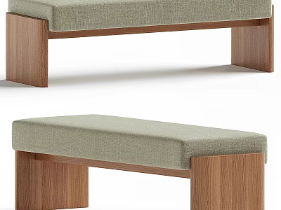 Modern Sofa Bench With Light Gray Upholstered Seat And Wooden Legs 3d model