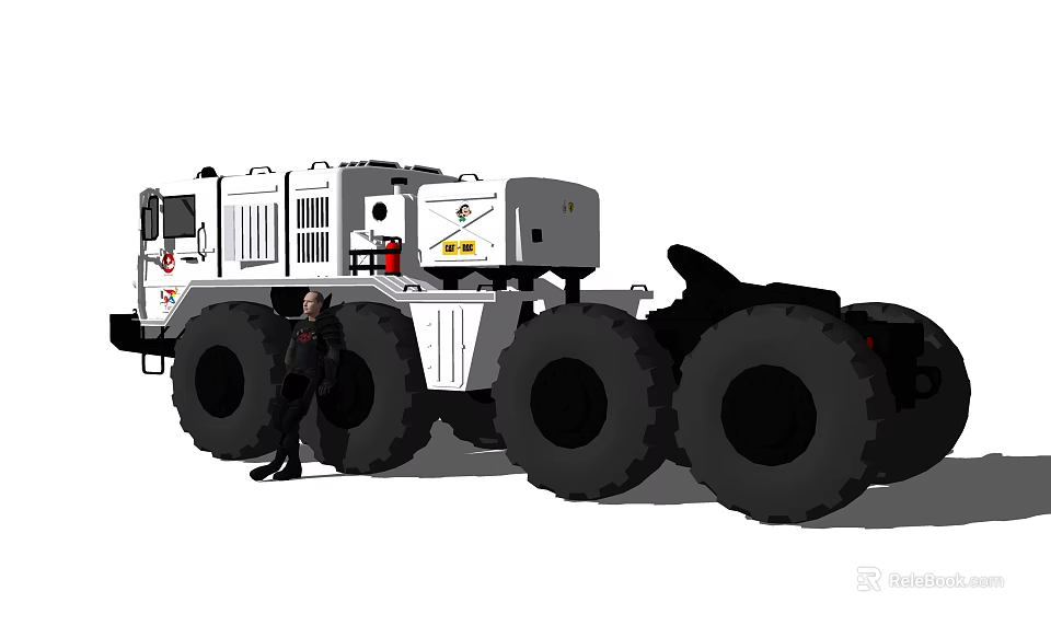 Large White Utility Vehicle With Big Tires And Person Standing Beside For Industrial Use 3d model 