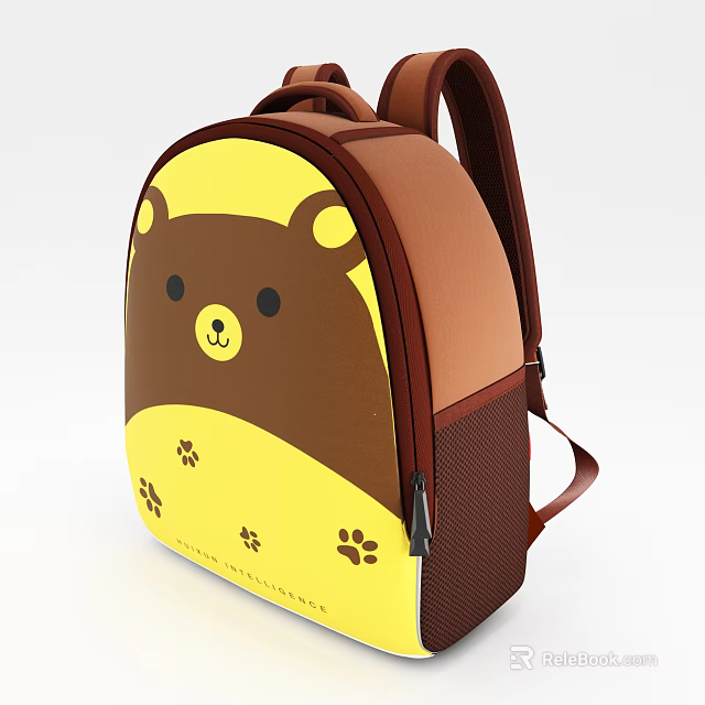Cute Cartoon Bear Face Backpack Yellow And Brown Design With Paw Prints Decoration 3d model 