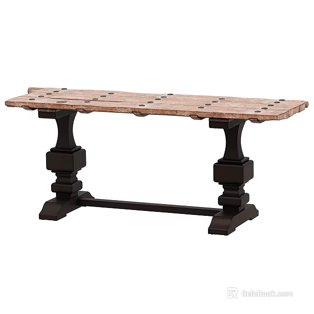 Rectangular Classic Dining Table With Wooden Top And Black Sturdy Legs 3d model 