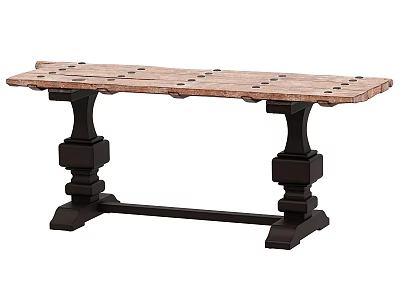 Rectangular Classic Dining Table With Wooden Top And Black Sturdy Legs 3d model