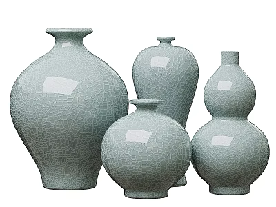 Celadon Ceramic Vessels with Crackle Glaze in Various Decorative Shapes for Home Decor 3d model