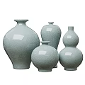 Celadon Ceramic Vessels with Crackle Glaze in Various Decorative Shapes for Home Decor