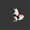 Cute 3D White Fox Game or Movie Character with Red Ears Cheek Marks Holding Broom