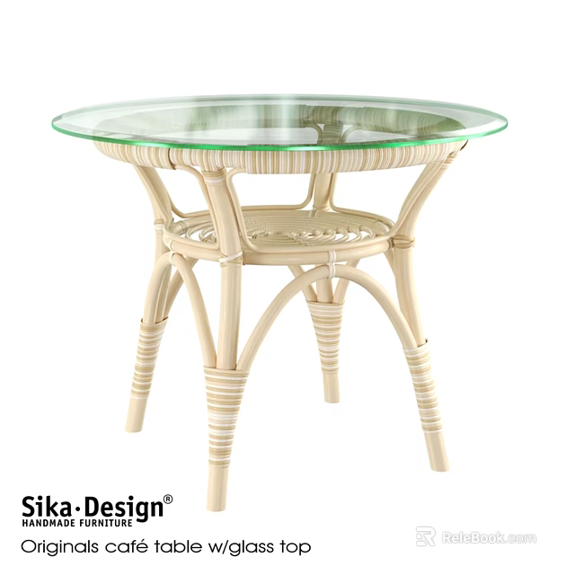 Elegant Round Wicker Dining Table With Clear Glass Top And Classic Design 3d model 