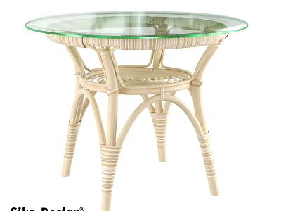 Elegant Round Wicker Dining Table With Clear Glass Top And Classic Design 3d model