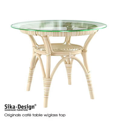 Elegant Round Wicker Dining Table With Clear Glass Top And Classic Design 3d model