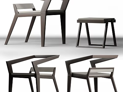 Modern Leisure Chair With Wooden Frame Armrest And Matching Stool In Multiple Angles 3d model