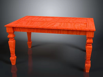 Classic Orange Wooden Table Furniture With Carved Legs And Rectangular Top 3d model