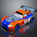 Children Playing with Colorful Orange Blue Toy Race Car Featuring Tail Wing and Number 2