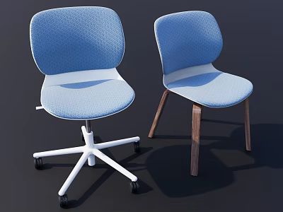 Blue Fabric Single Chair Office Style with Wheels and Leisure Type with Wooden Legs 3d model