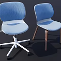 Blue Fabric Single Chair Office Style with Wheels and Leisure Type with Wooden Legs