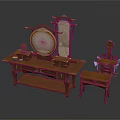 Traditional Chinese Style Wooden Furniture Set With Table Mirror Stool And Chair