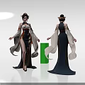 Woman In Traditional Classical Dress With Flowing Sleeves Slit Skirt And Elegant Hair Bun