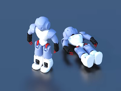 Blue And White Plastic Robot Toys Standing And Lying For Kids 3d model