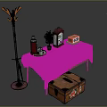 Vintage Furniture Collection With Wooden Coat Rack Table And Decorative Trunk Items