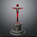 Red Black Intricate Patterned Monument With Tiered Stone Base And Diamond Top