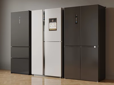 Various Modern Refrigerators In Black White With Digital Display Panels 3d model
