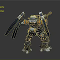 Giant Armored Mechanical Character With Weaponized Blades And Yellow Accent Details