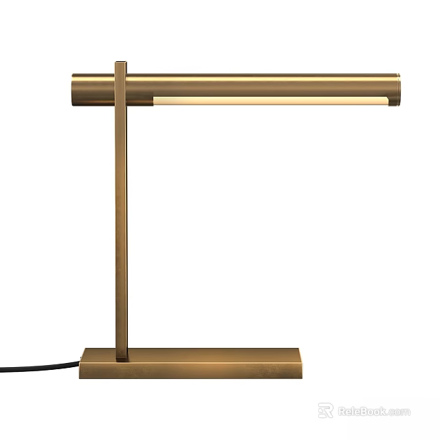 Modern Minimalist Brass Desk Lamp With Slim Illuminated Bar And Square Base 3d model 
