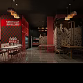 Pan Fried Bun Restaurant Exterior at Night Featuring Red Wall Glass Door and Outdoor Seating