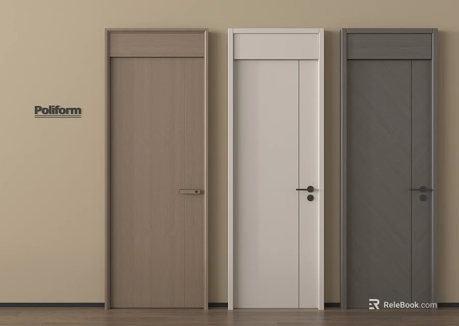 Modern Sleek Hinged Doors In Light Wood White And Dark Gray Interior Colors 3d model 